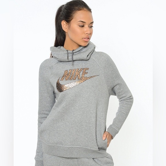Nike Rally Funnel Neck Metallic Pullover Hoodie - Picture 1 of 1